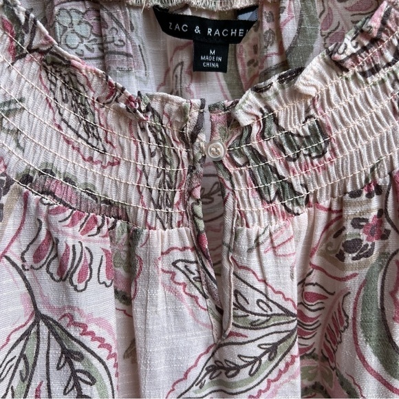 Zac & Rachel Women’s Pale Pink Floral Boho Crochet Detail Top, Size Medium - Picture 5 of 9